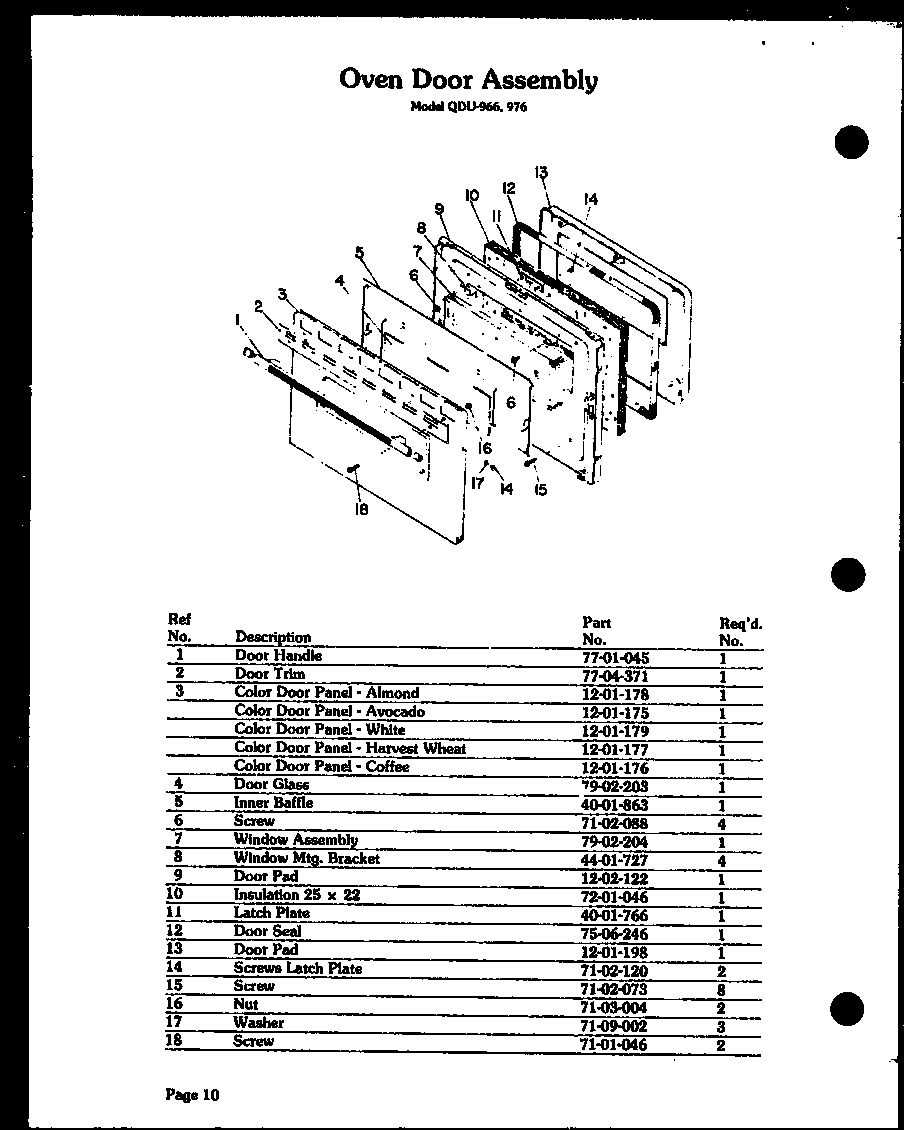 Modern Maid QDU-976 oven door assembly (qdu-966) (qdu-976) diagram