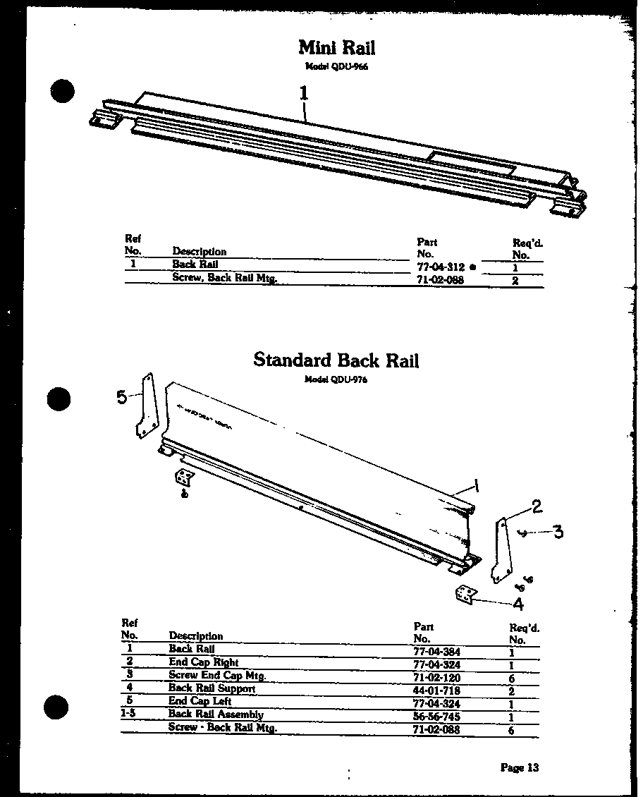 Modern Maid QDU-976 mini rail (qdu-966) (qdu-976) diagram