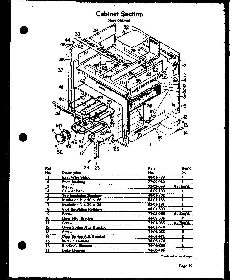 Modern Maid QDU-976 cabinet section (qdu-966) (qdu-976) diagram
