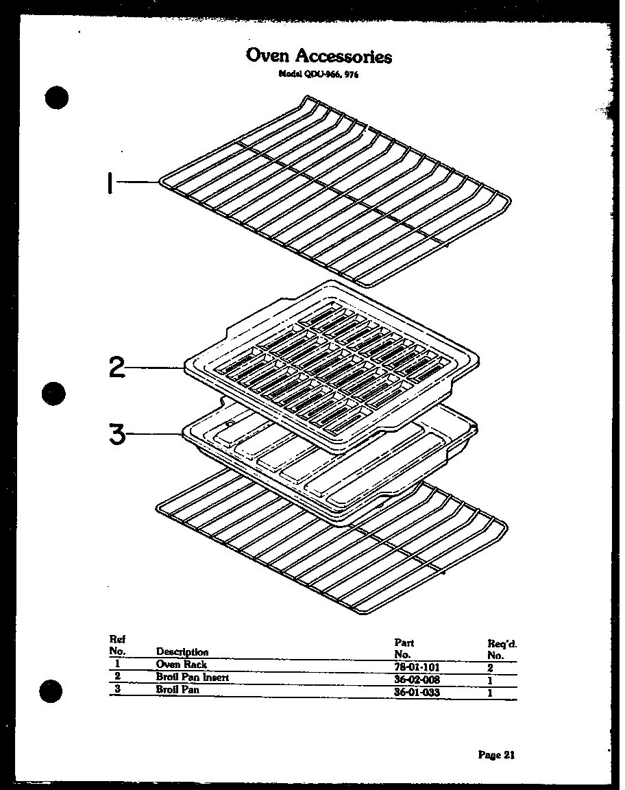Modern Maid QDU-976 oven accessories (qdu-966) (qdu-976) diagram