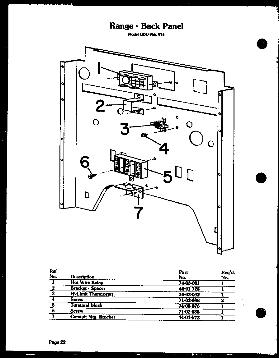 Modern Maid QDU-976 range - back panel (qdu-966) (qdu-976) diagram