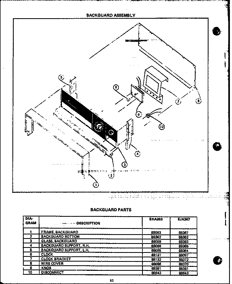 Caloric EJA335 backguard assembly (eha353) (eja367) diagram