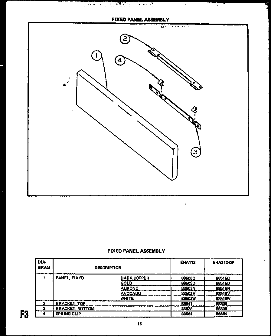 Caloric EJA335 fixed panel assembly (eha112) (eha312-op) diagram
