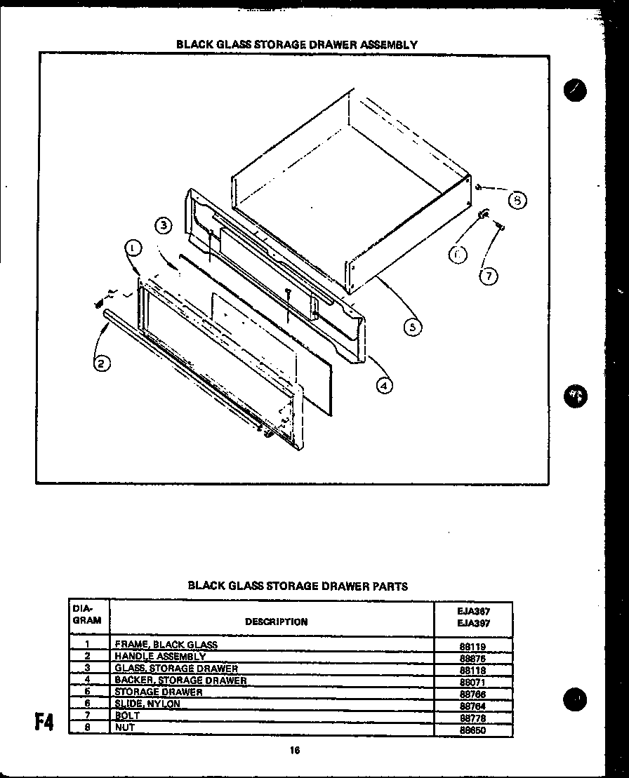 Caloric EJA335 black glass storage drawer assembly (eja367) (eja397) diagram