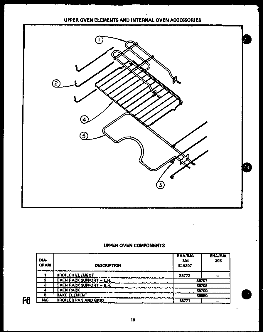 Caloric EJA335 upper oven elements and internal oven accessories (eha394) (eja394) (eha395) (eja395) (eja397) diagram