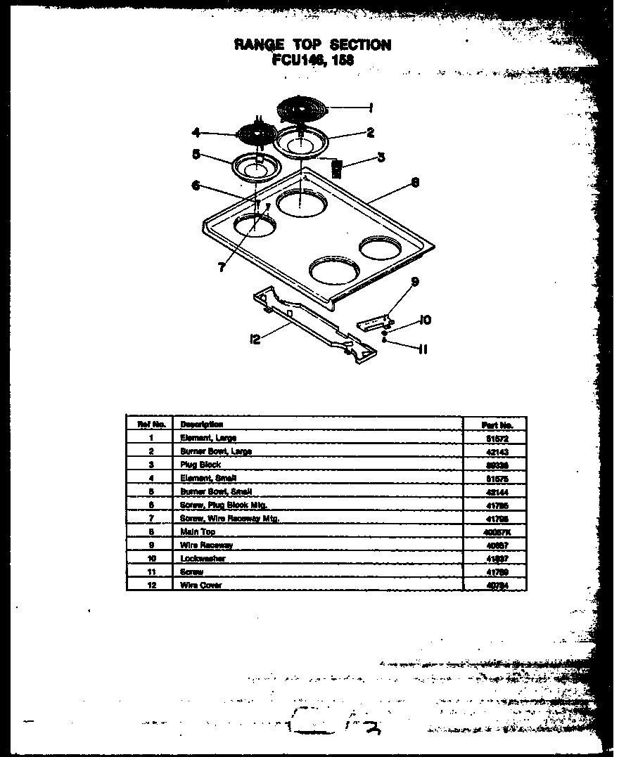 Modern Maid FCU158 range top section diagram