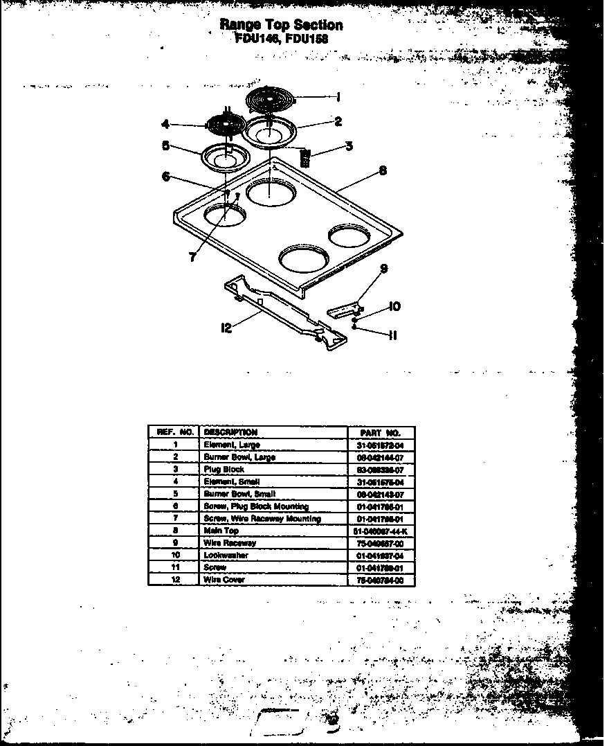 Modern Maid FDU158 range top section diagram