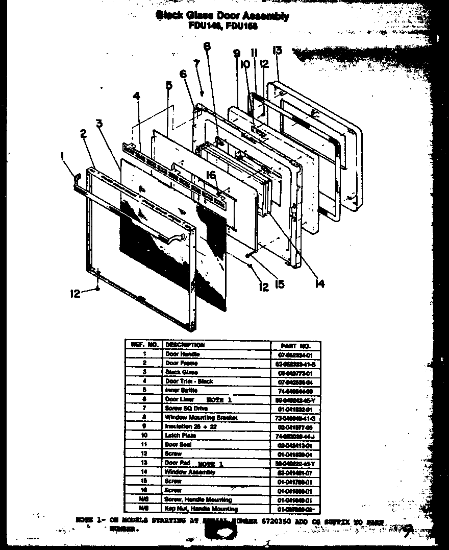Modern Maid FDU158 black glass door assembly diagram