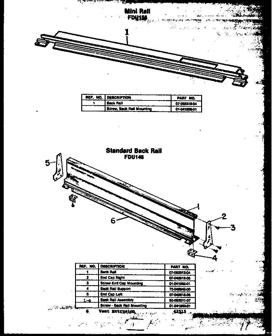 Modern Maid FDU158 standard back rail diagram