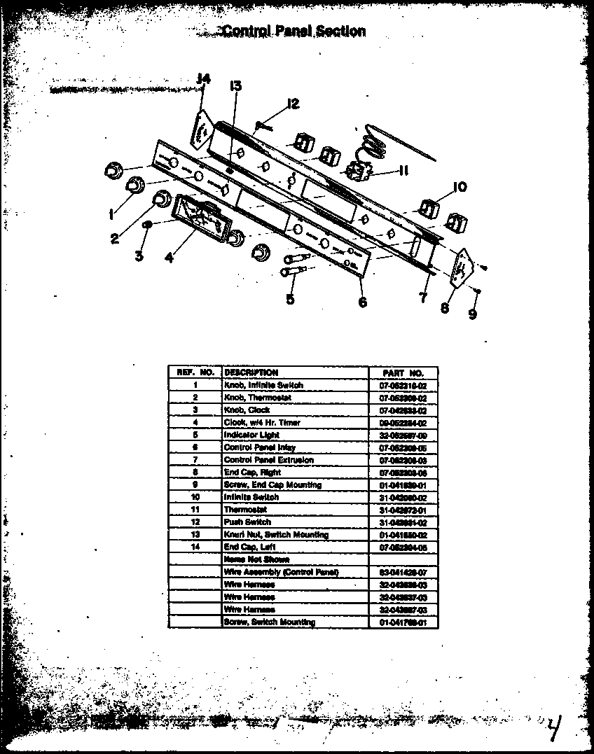 Modern Maid FCU128 control panel section diagram