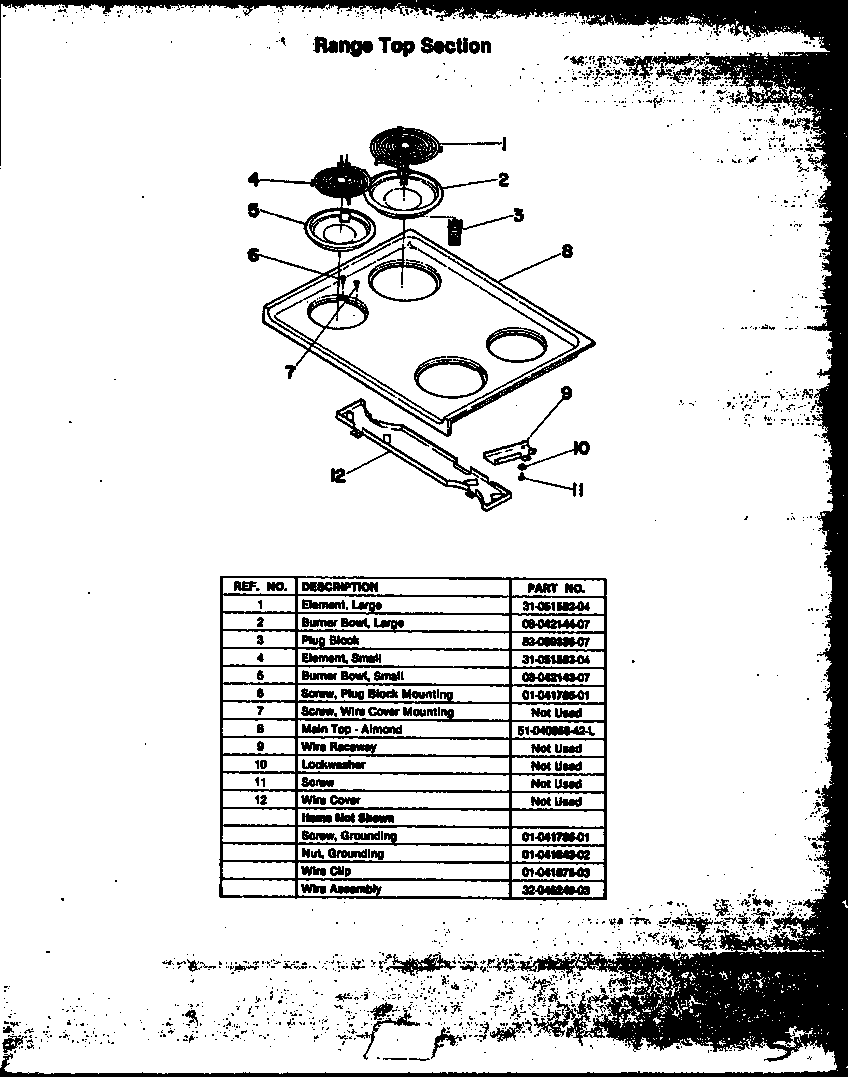 Modern Maid FCU128 range top section diagram