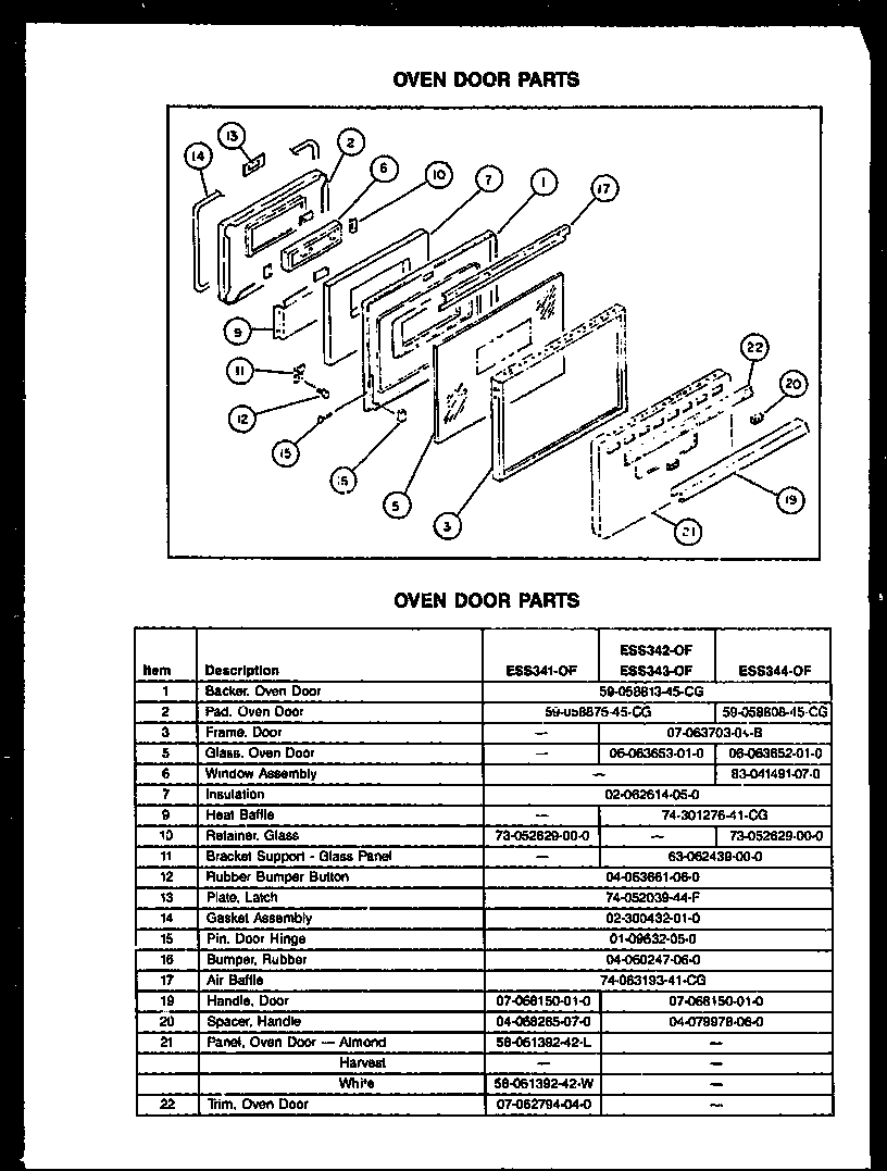 Caloric ESS342-OF oven door parts diagram