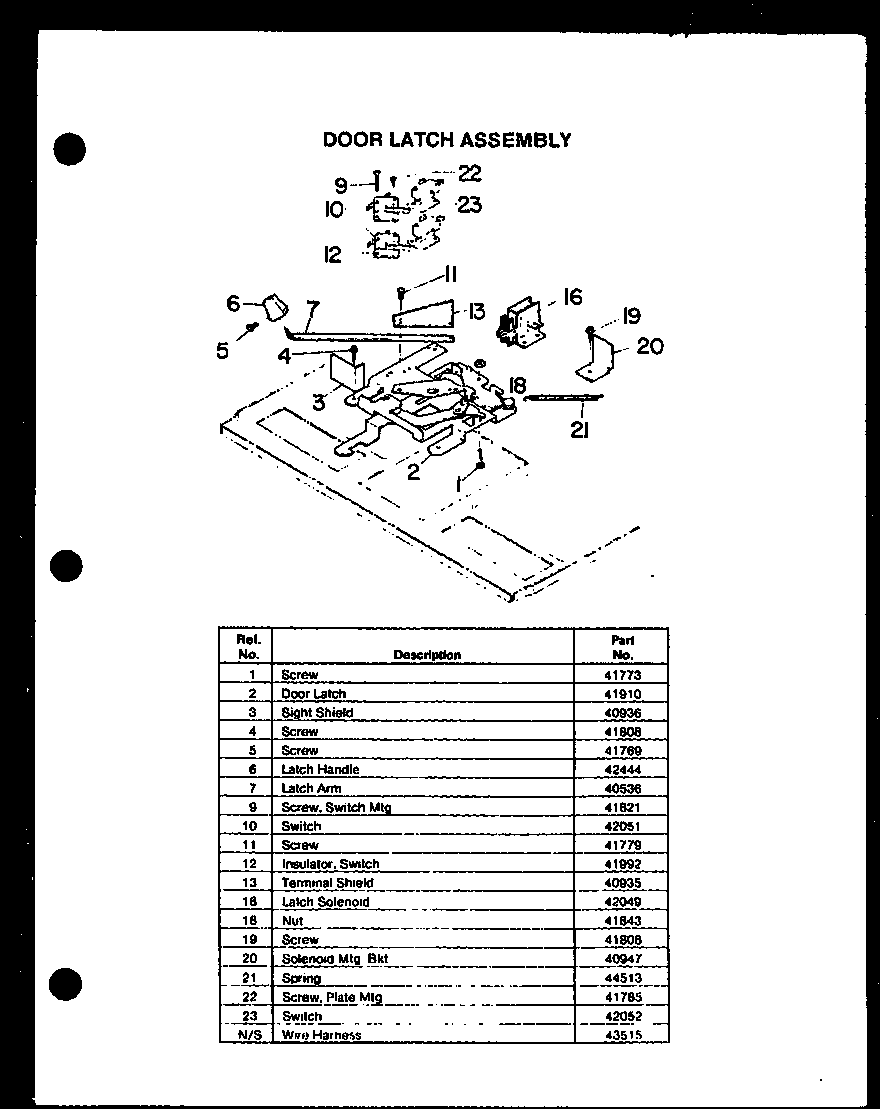 Caloric ESS306-2D door latch assembly diagram