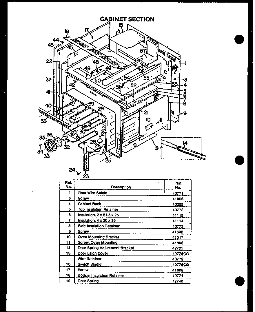 Caloric ESS306-2D cabiner section diagram