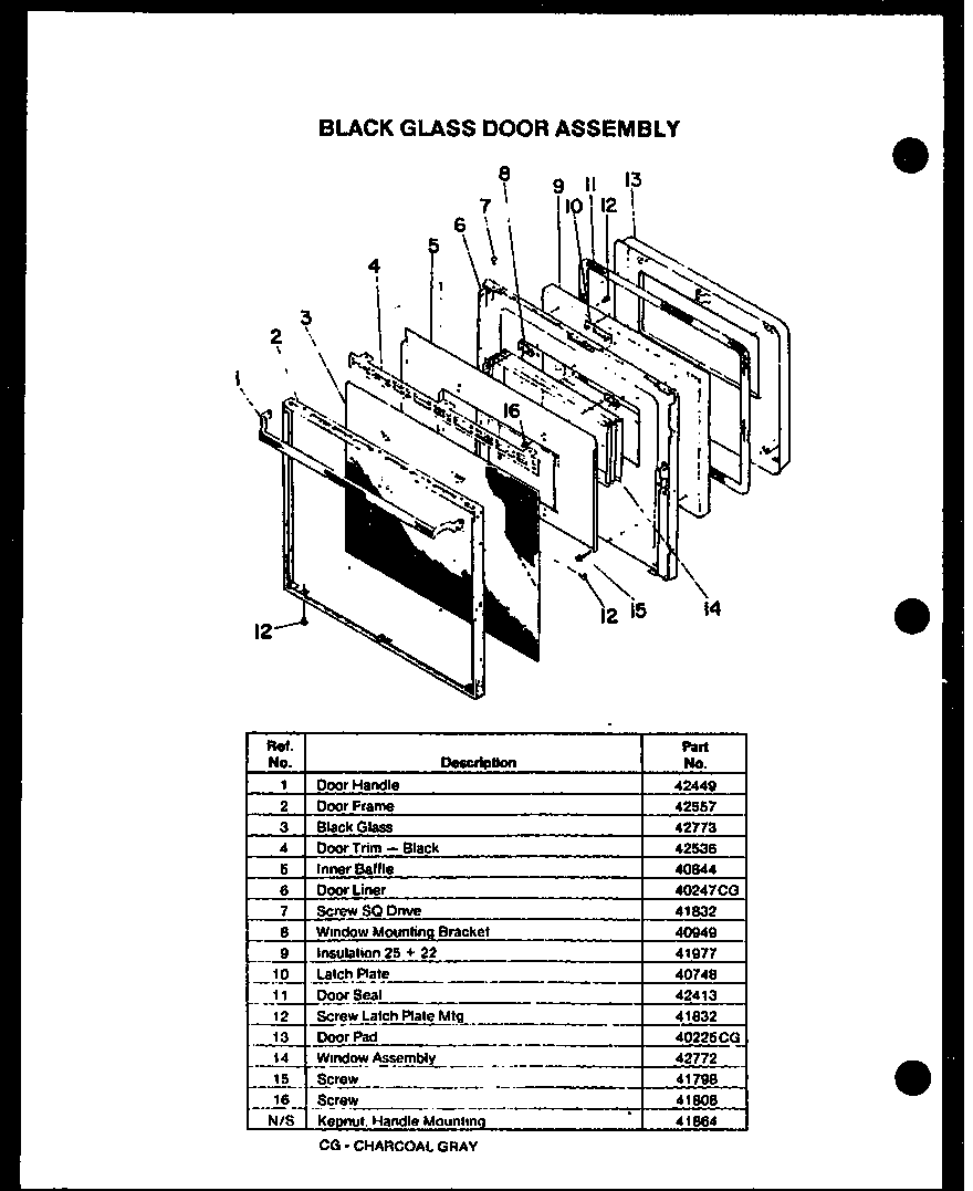 Caloric ESS306-2D black glass door assembly diagram