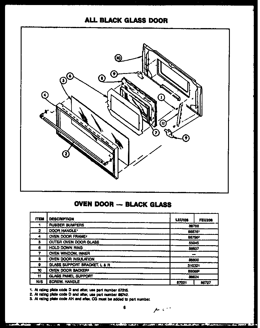 Modern Maid FEU208 allblack glass door diagram