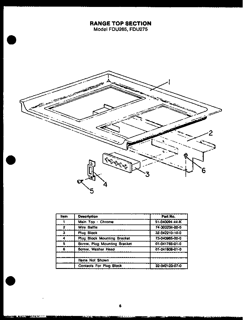 Modern Maid FDU275 range top section diagram