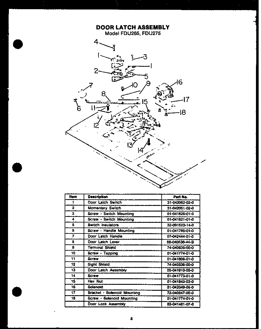 Modern Maid FDU275 door latch assembly diagram