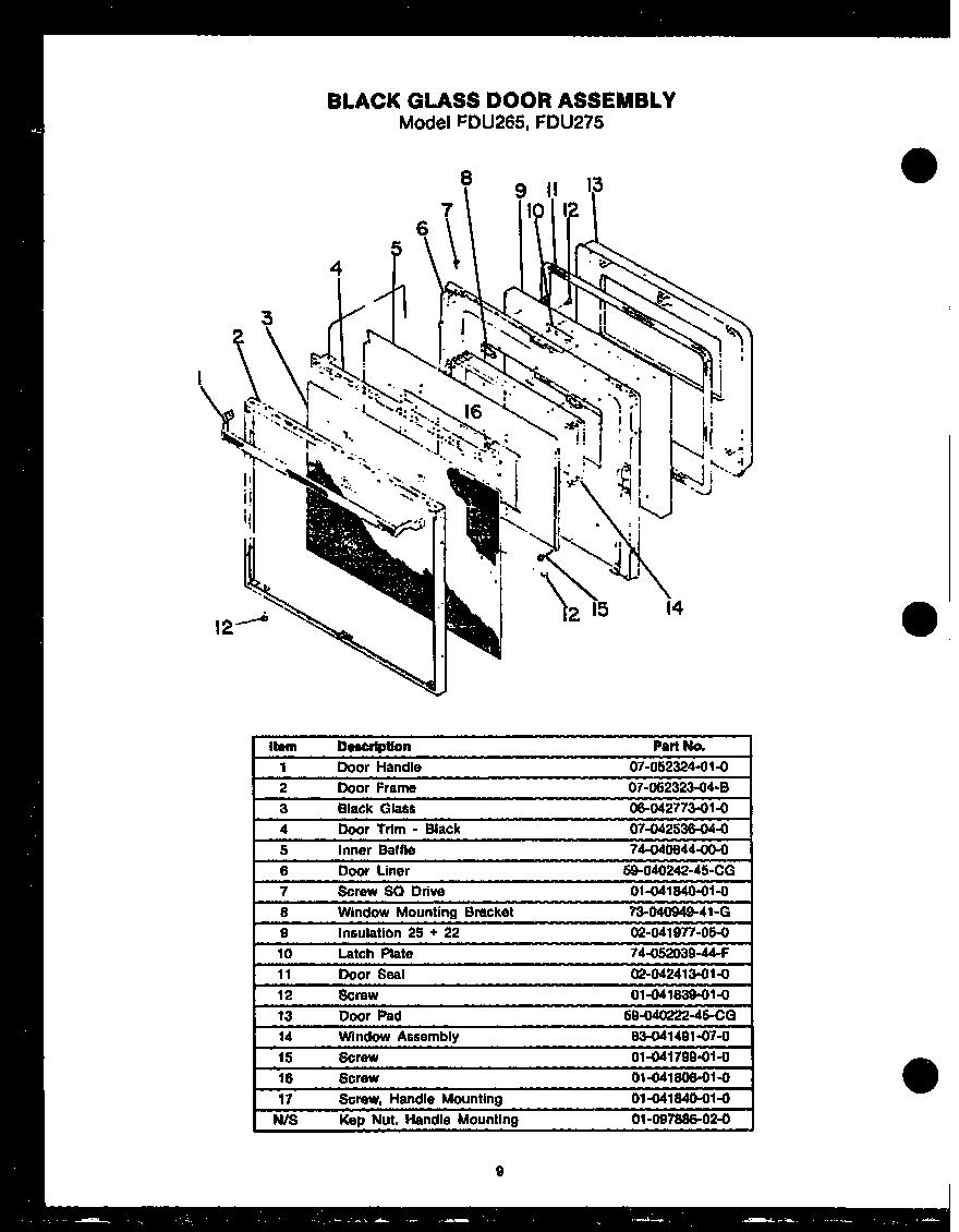 Modern Maid FDU275 black glass door assembly diagram