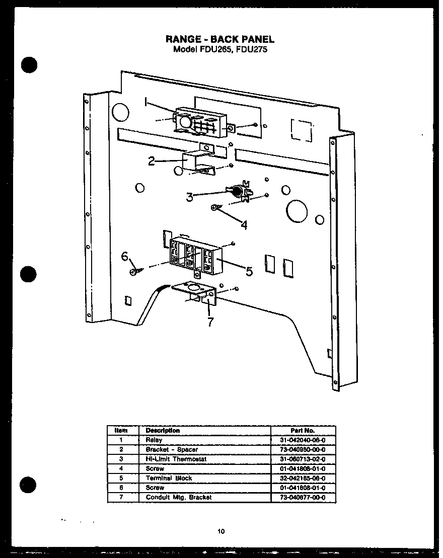 Modern Maid FDU275 range - back panel diagram