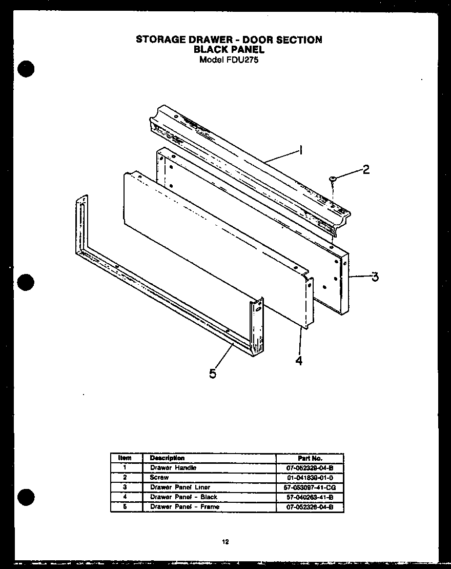 Modern Maid FDU275 storage drawer - door section black panel diagram