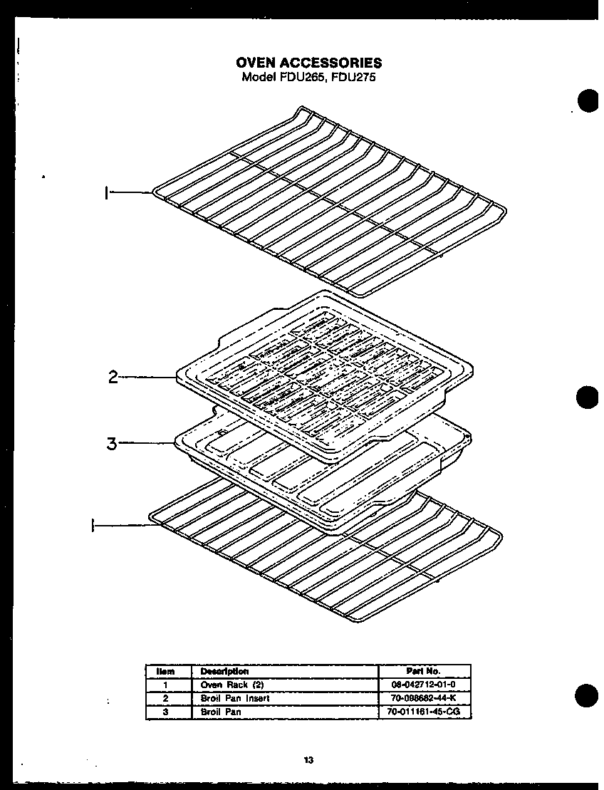 Modern Maid FDU275 oven accessories diagram
