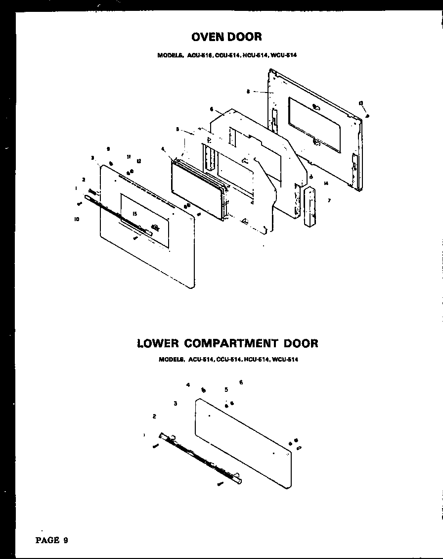 Modern Maid AEU-516C oven door (acu-514) (ccu-514) (hcu-514) (wcu-514) diagram