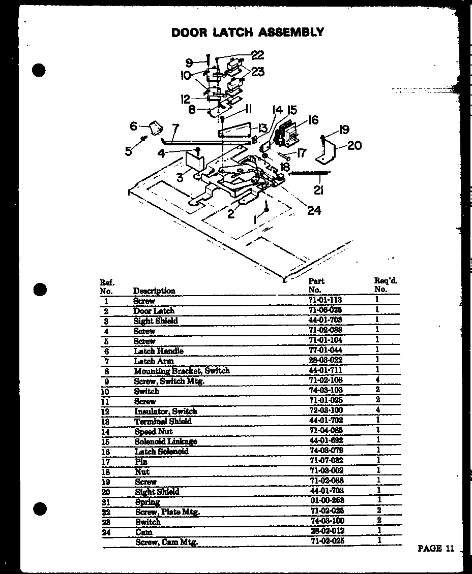 Modern Maid QDU-858B door latch assembly (qdu-838) (qdu-858) (qdu-878) diagram