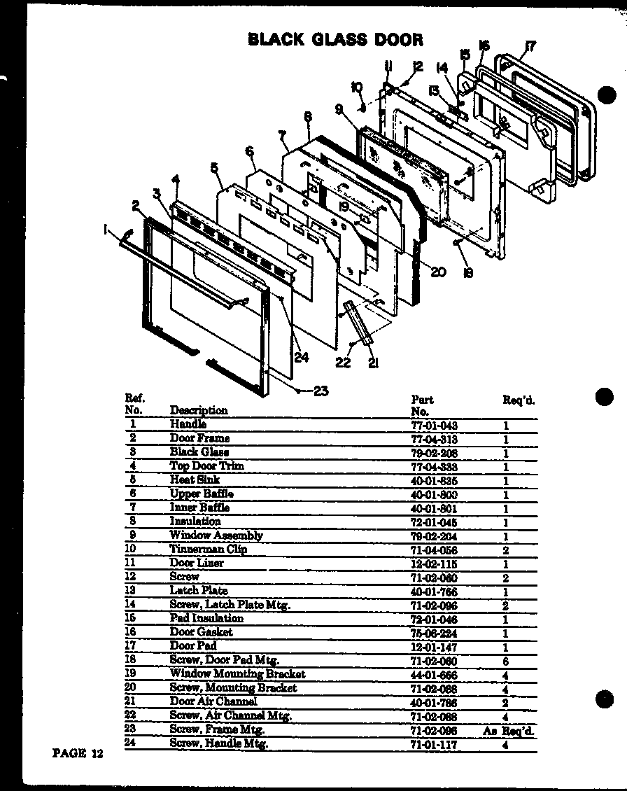 Modern Maid QDU-858B black glass door (qdu-838) (qdu-858) (qdu-878) diagram
