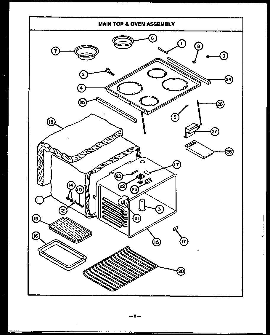 Caloric EHS342 cooktop/main body diagram