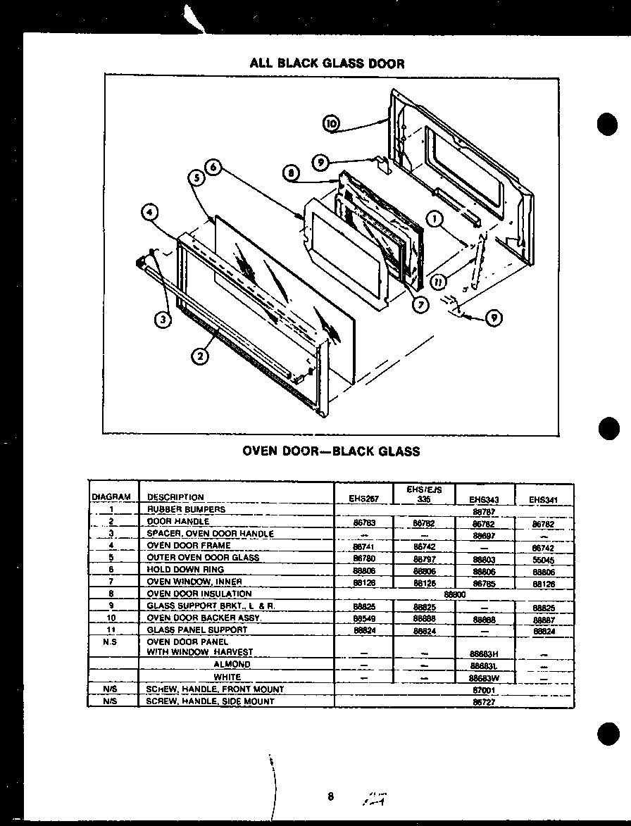 Caloric EHS267 all black glass door (ehs112) (ehs267) (ehs335) (ejs335) (ehs341) (ehs343) diagram