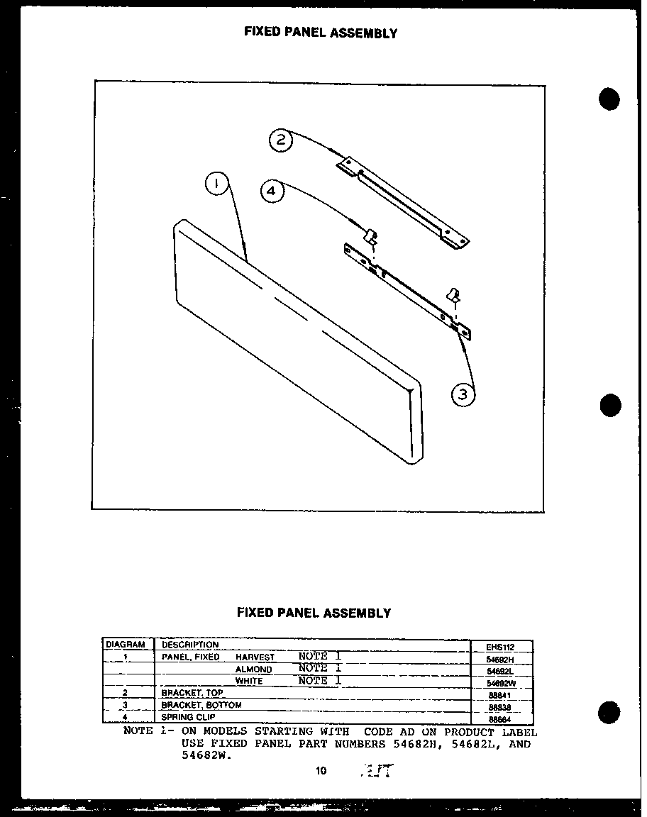 Caloric EHS267 fixed panel assembly (ehs112) diagram