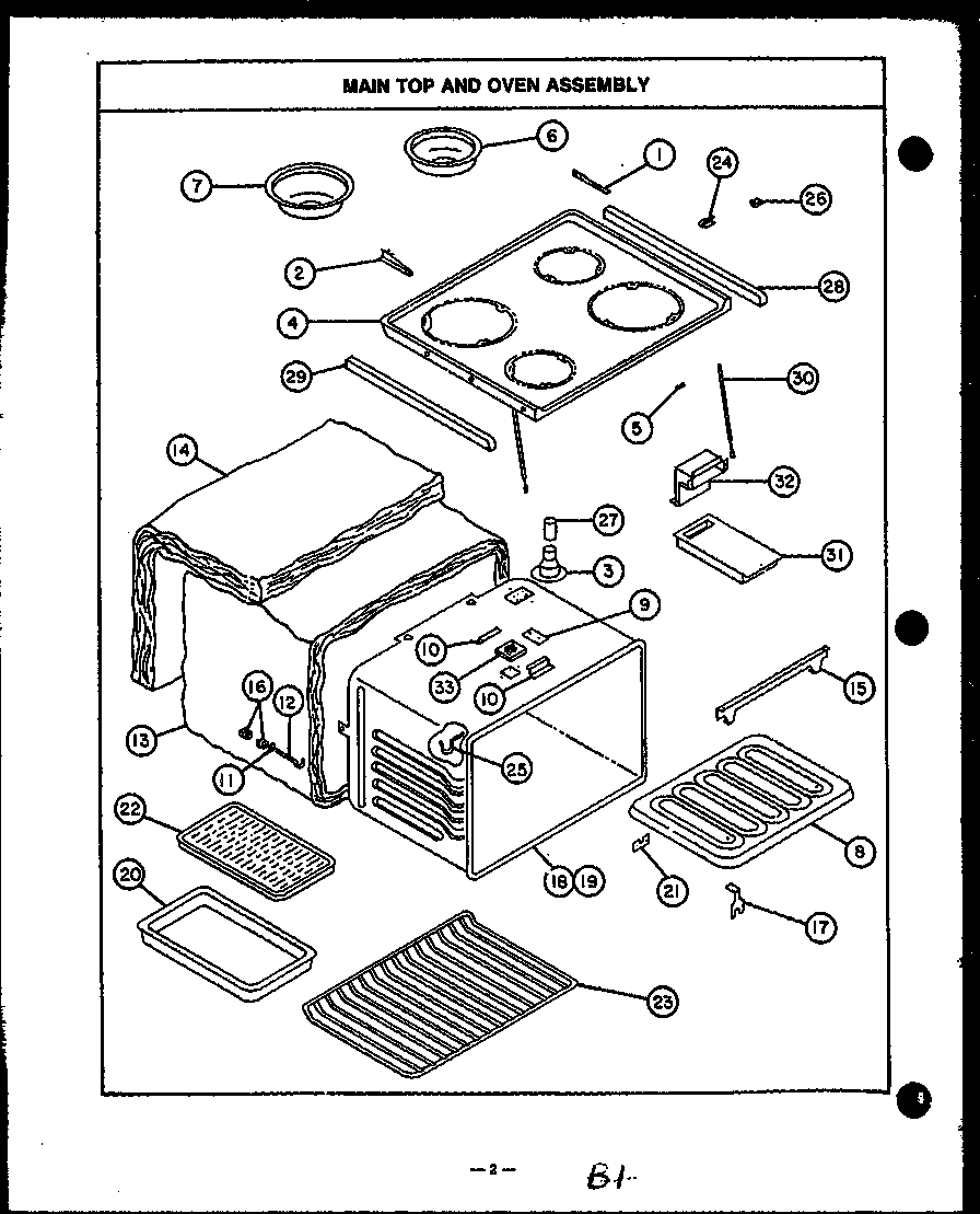 Caloric ESS341 main body/cooktop diagram