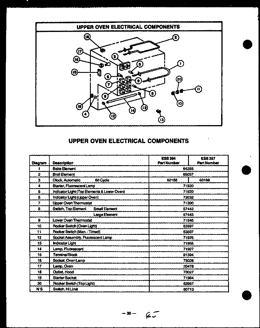 Caloric ESS341 upper oven electrical components (ess394) (ess397) diagram