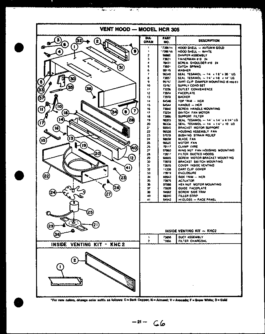 Caloric ESS341 vent hood diagram