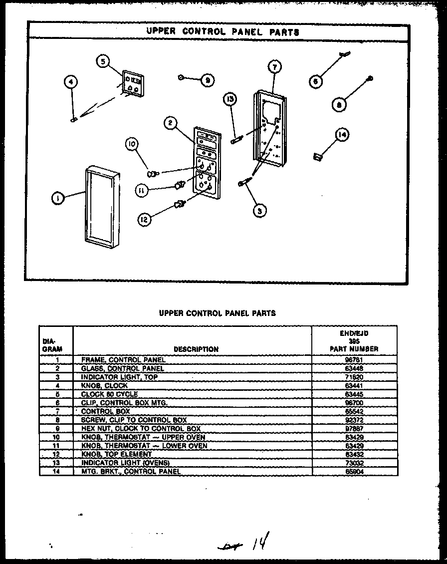 Caloric EHD346 upper control panels parts diagram