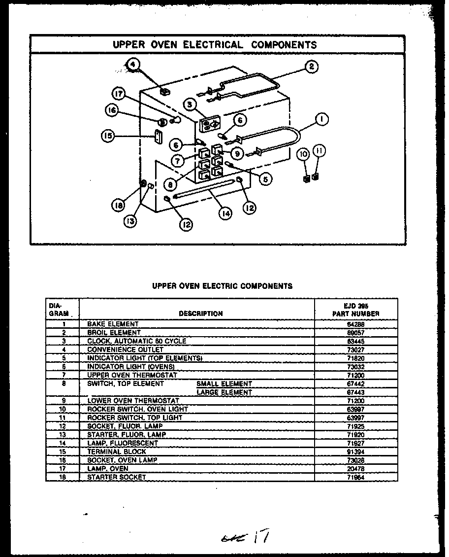 Caloric EHD346 upper oven electrical components diagram