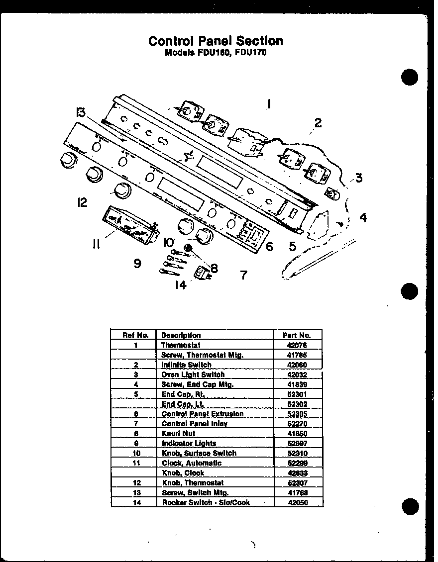 Modern Maid FDU160 control panel diagram