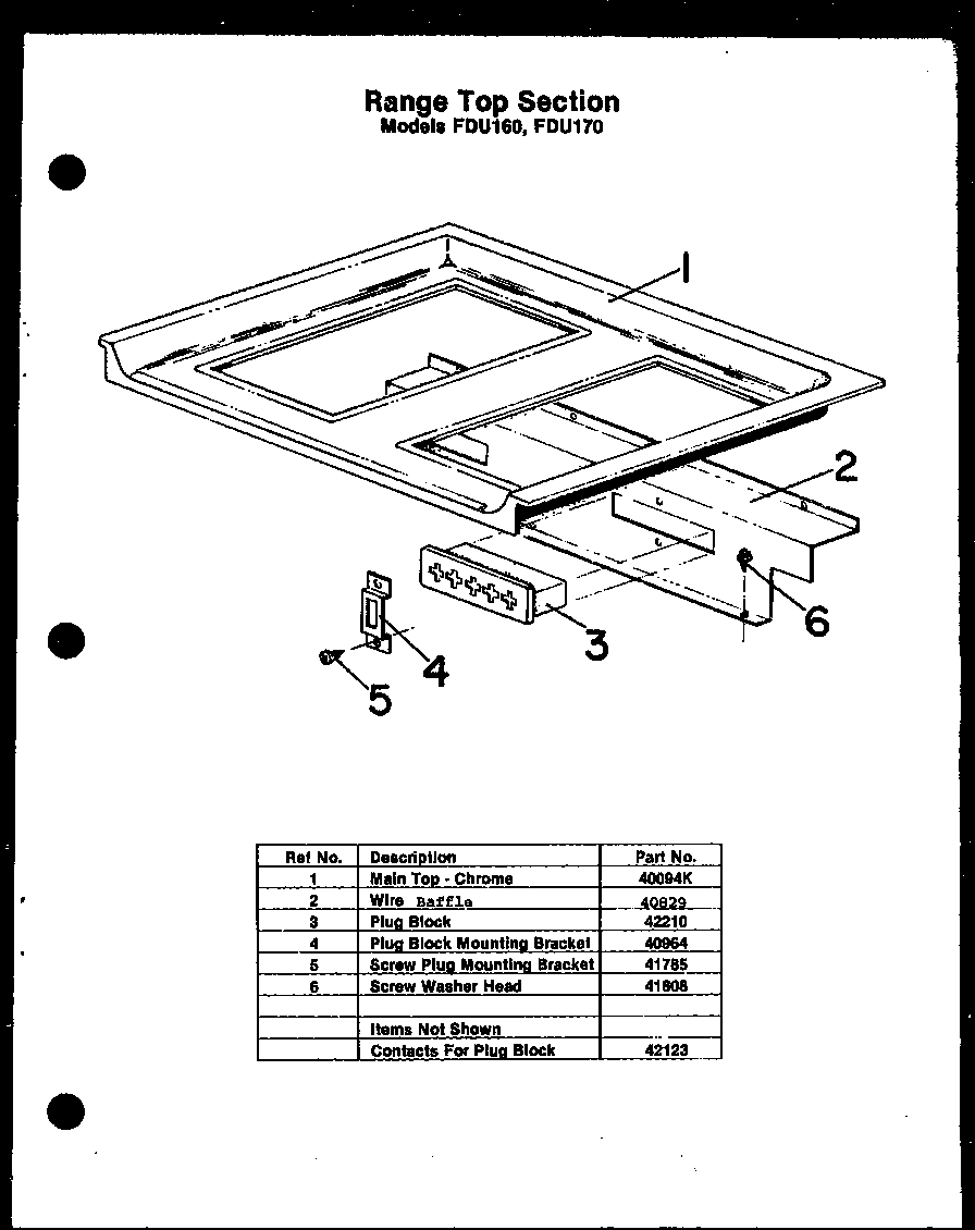 Modern Maid FDU160 range top section diagram