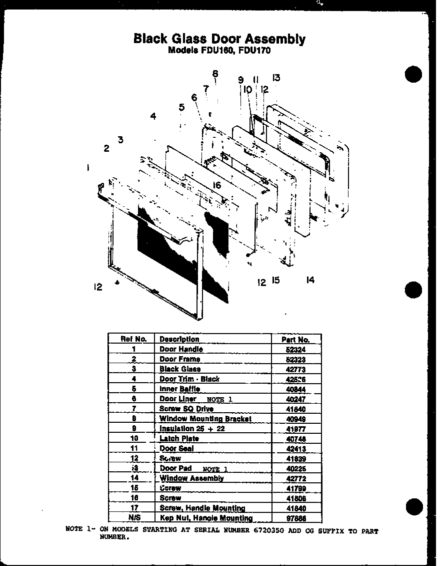 Modern Maid FDU160 black glass door assembly diagram