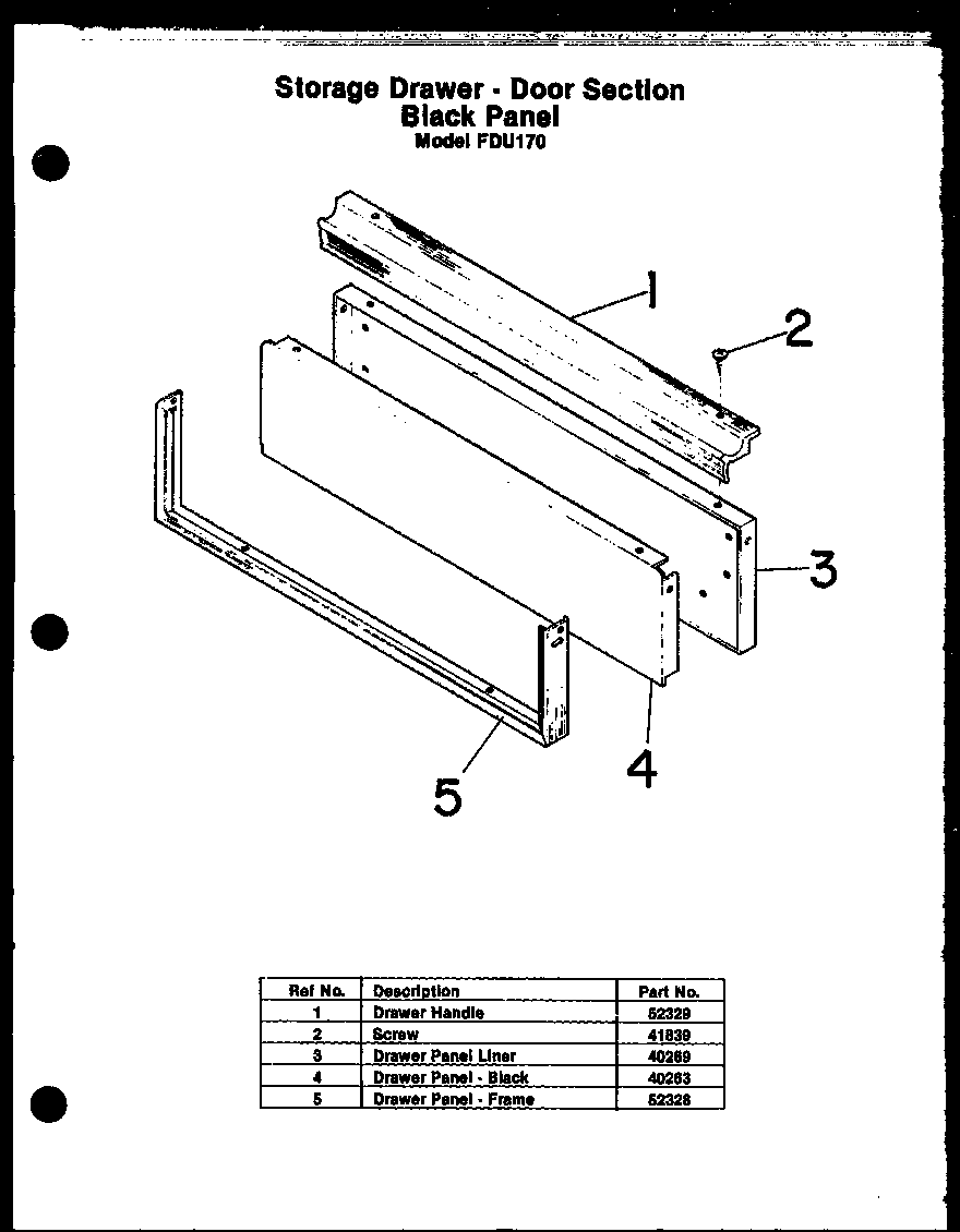 Modern Maid FDU160 storage drawer - door section (fdu170) diagram