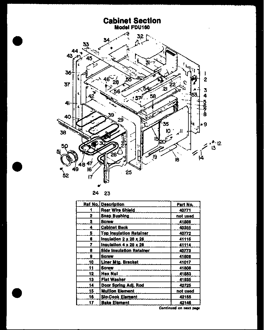 Modern Maid FDU160 cabinet section (fdu160) diagram