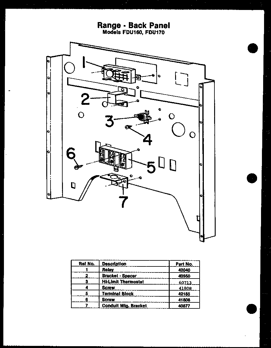 Modern Maid FDU160 range - back panel diagram