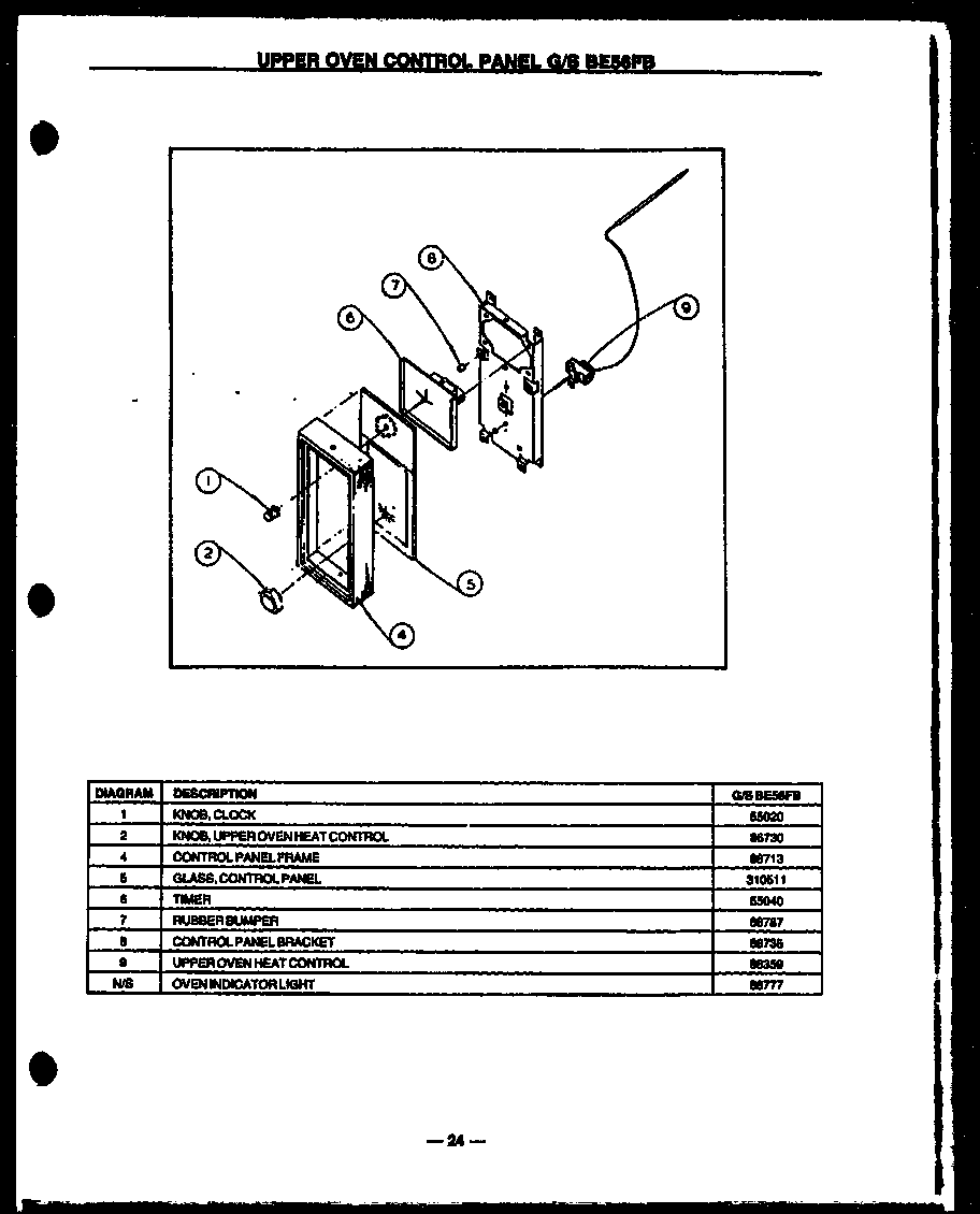 Modern Maid GBC26CK upper oven control panel (gbe56fb) (sbe56fb) diagram