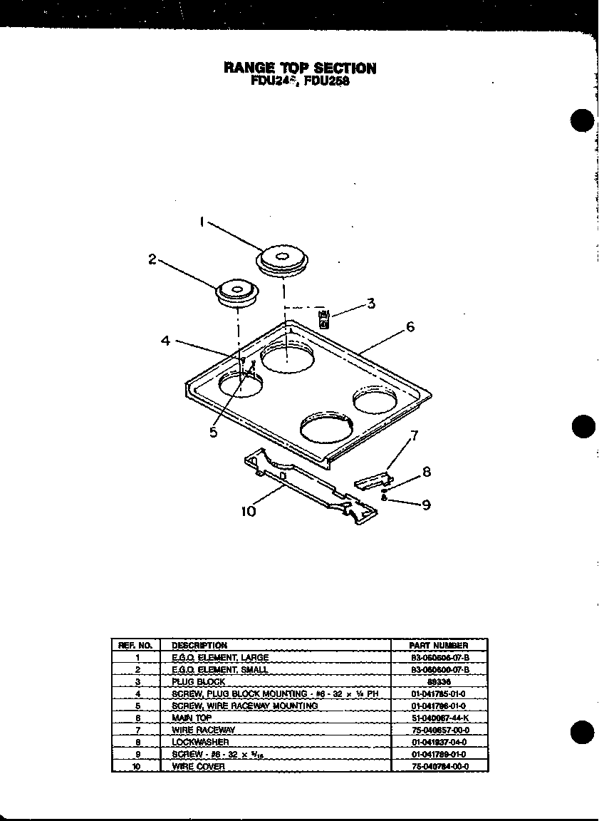Modern Maid FDU246 range top section diagram