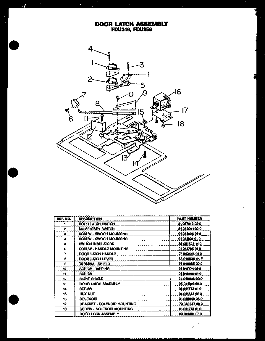 Modern Maid FDU246 door latch assembly diagram