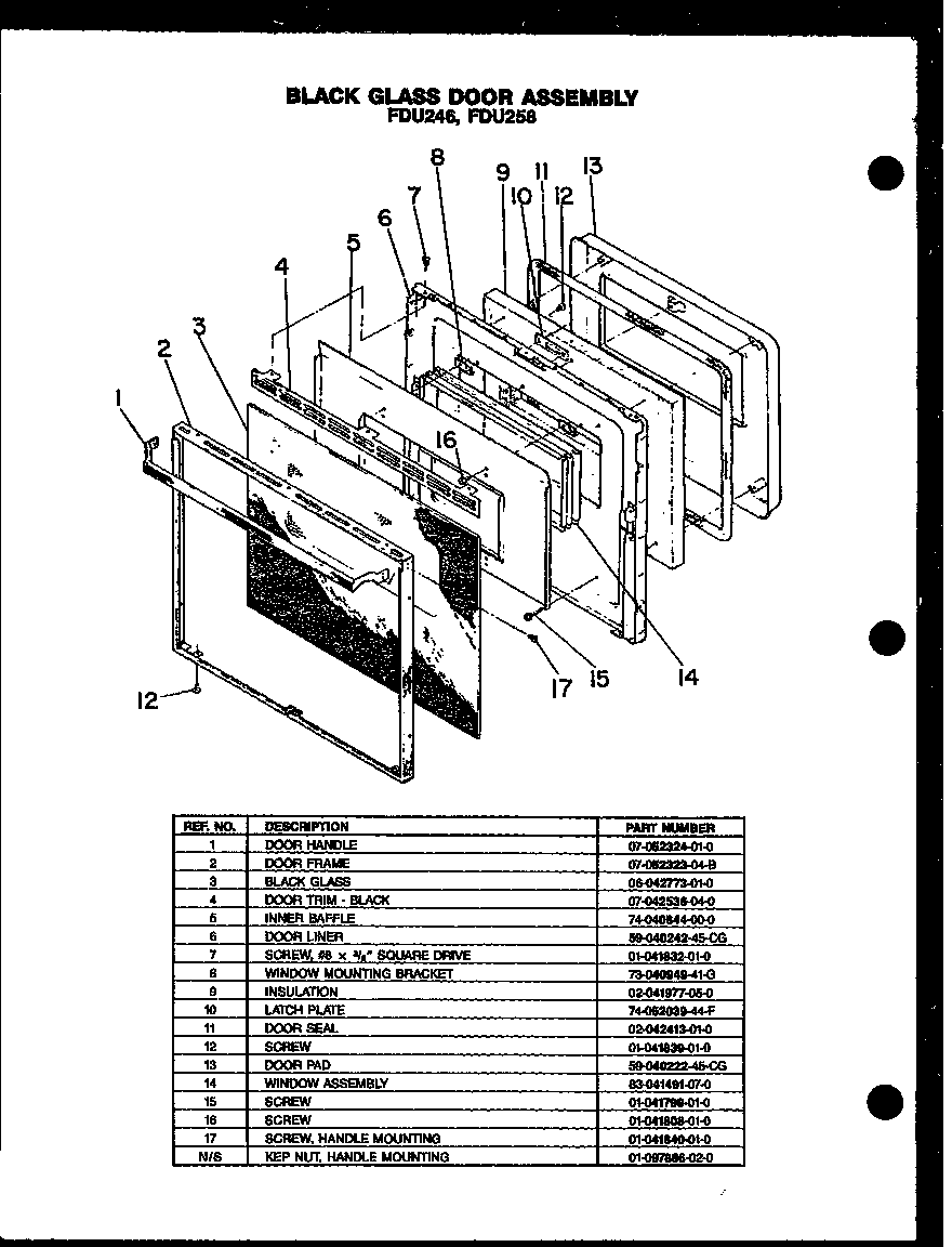 Modern Maid FDU246 black glass door assembly diagram