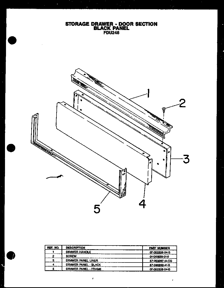 Modern Maid FDU246 storage drawer - door section black panel (fdu246) diagram
