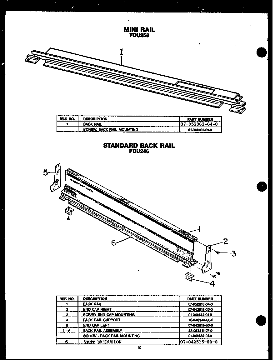 Modern Maid FDU246 standard back rail diagram