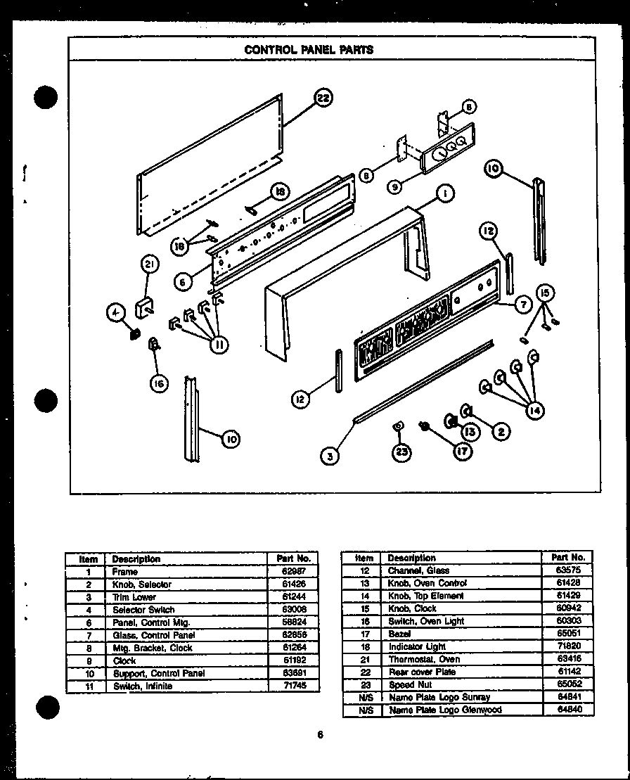 Amana GAE26TC control panel parts diagram